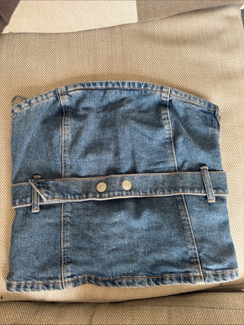 Zara Light Blue Denim Strapless corset with Metal Snap Detail